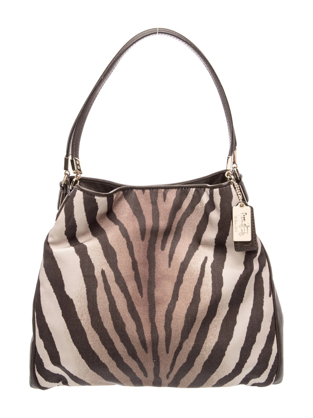 Coach Zebra-Print Shoulder Bag in Brown and Cream